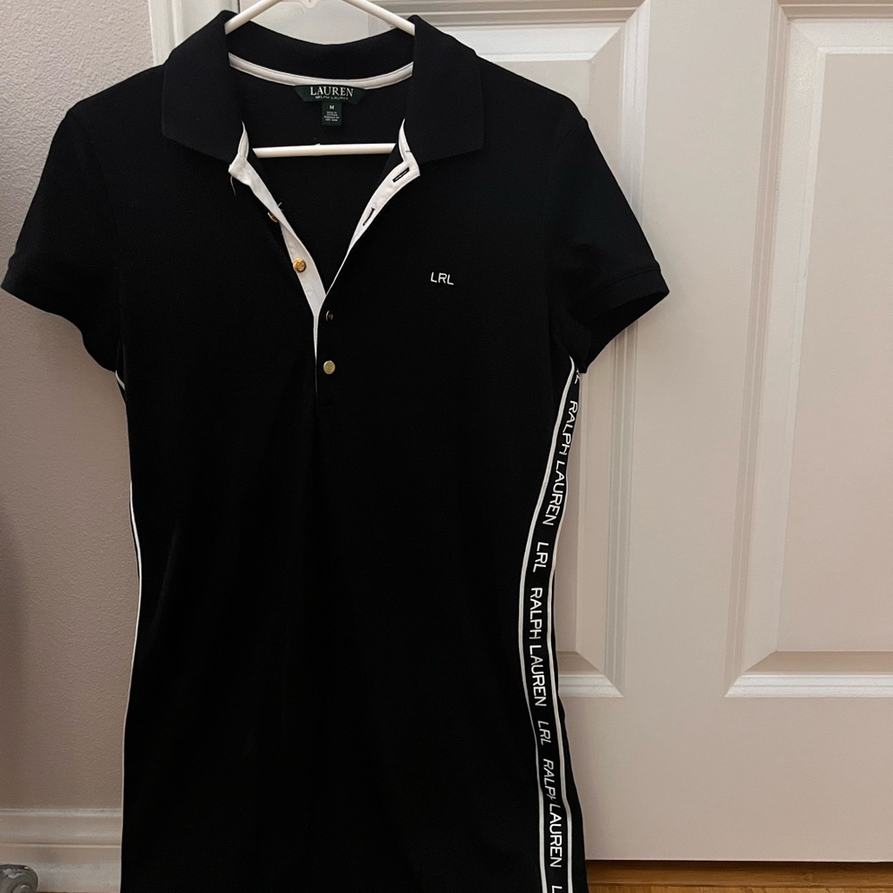 Ralph Lauren Black and White Shift Dress with Gold Buttons